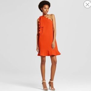 One shoulder scallop dress